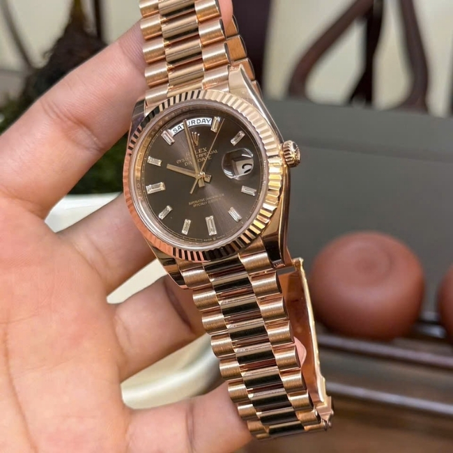 Rolex Daydate 40mm Vàng hồng 18k Rose Gold nguyên khối - Cọc kim ống - dial Nâu choco 4