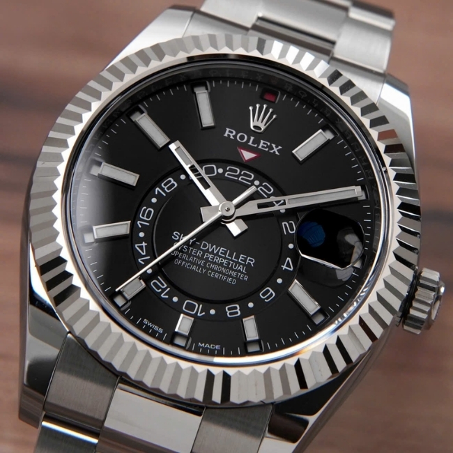 Rolex Sky-Dweller 326934 Mặt Đen - lịch thường niên - Niềng khía vàng trắng 18k 6