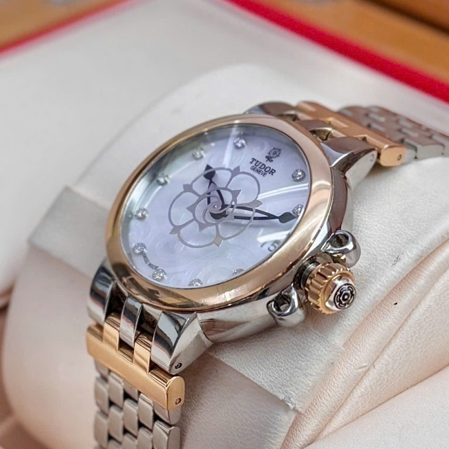 Tudor Glamour Clair 35701 - Demi 18k - mặt xà cừ - cọc số 10 viên kim cương - Automatic 6