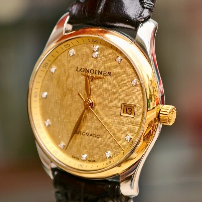 Longines Master 36mm - mặt vàng lụa - cọc kim - Niềng vàng 18k Auto L2.518.5.38.7 3