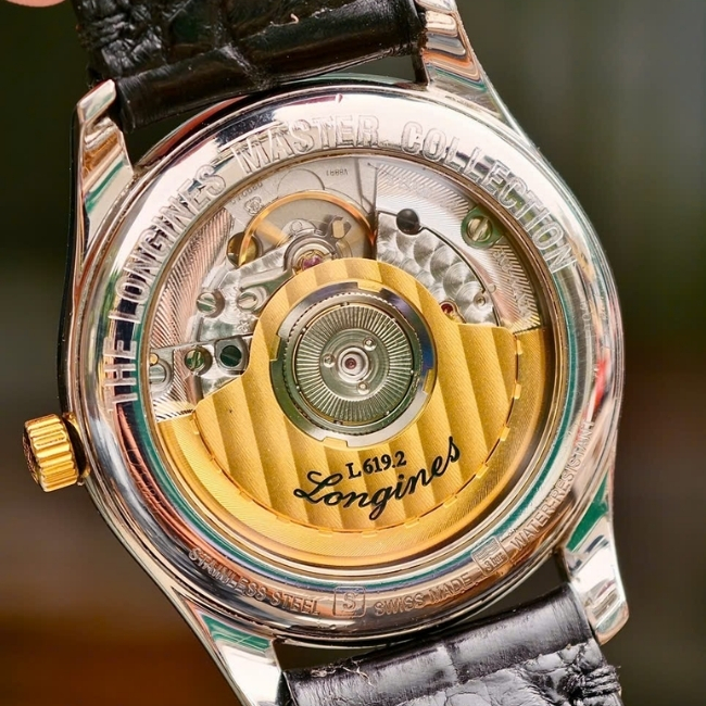 Longines Master 36mm - mặt vàng lụa - cọc kim - Niềng vàng 18k Auto L2.518.5.38.7 5