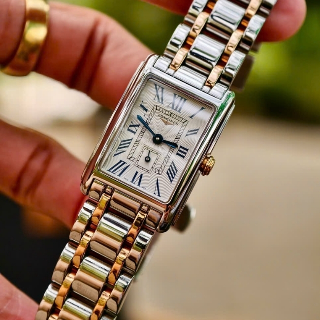 Longines Tank - kim rốn - Demi hồng 18k - máy pin Swiss 6