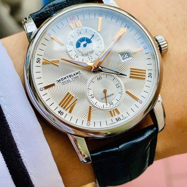Montblanc Star Dual Time 114857 42mm - mặt trắng vân sóng Automatic 7
