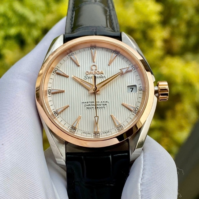 Omega Aqua Terra Master Si14 18K Benzel 38.5mm - mặt trắng - dây da - Demi hồng 1