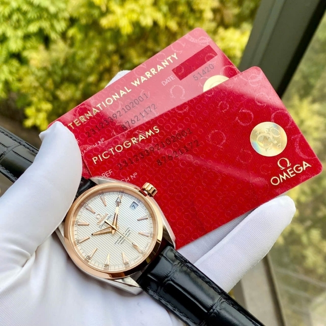 Omega Aqua Terra Master Si14 18K Benzel 38.5mm - mặt trắng - dây da - Demi hồng 4