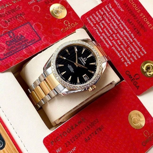 Omega Aqua Terra Niềng kim cương mặt đen Demi 18k 38.5mm 23125392151002 5