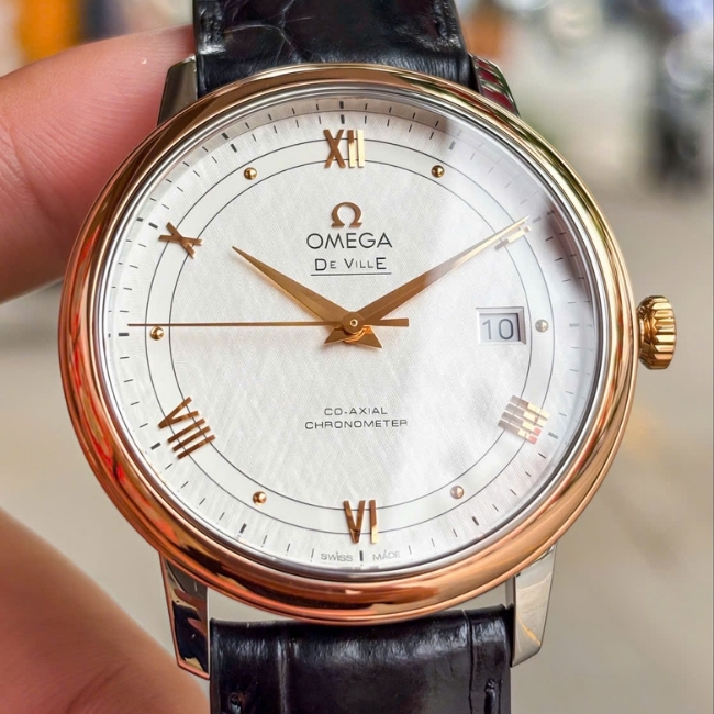 Omega DeVille Prestige Demi 18k - mặt trắng vân lụa - 39.5mm 1