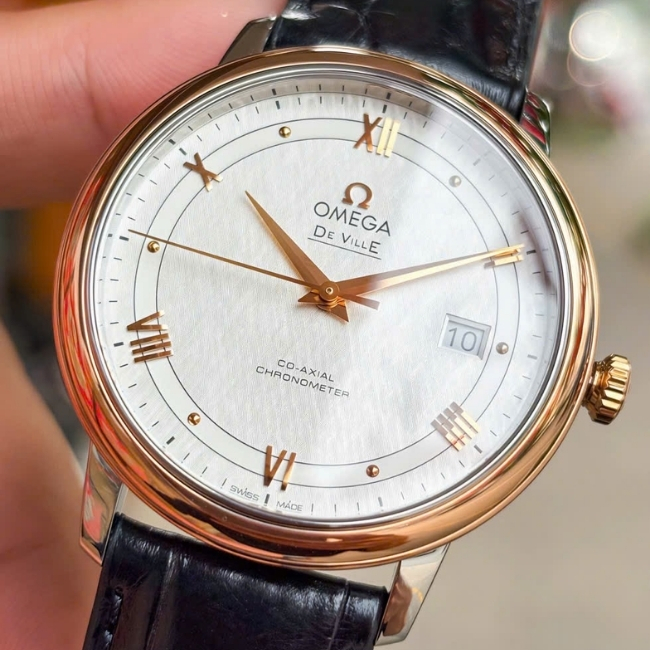 Omega DeVille Prestige Demi 18k - mặt trắng vân lụa - 39.5mm 5