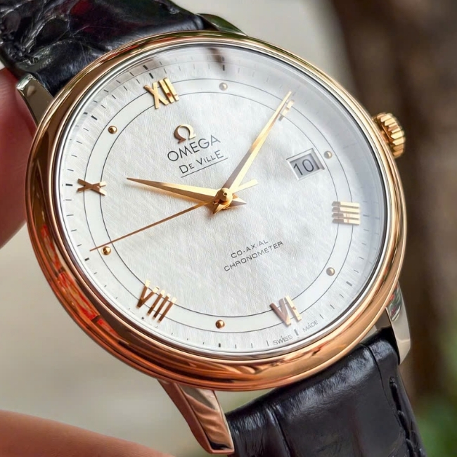 Omega DeVille Prestige Demi 18k - mặt trắng vân lụa - 39.5mm 6