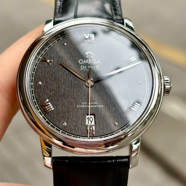 Omega Prestige Coaxial mặt xám lụa - kim cọc vàng 18k 39.5mm 5