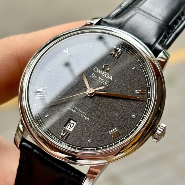 Omega Prestige Coaxial mặt xám lụa - kim cọc vàng 18k 39.5mm 6