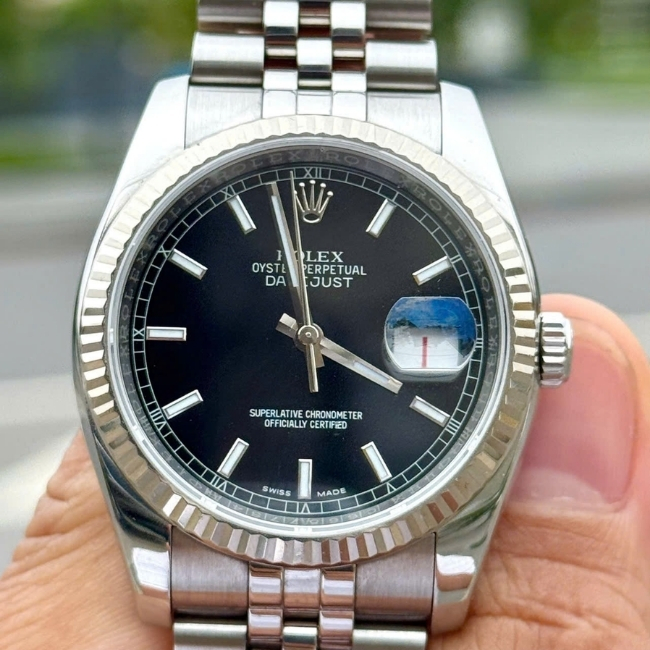 Rolex 116234 Black Index - mặt đen - cọc dạ quang - Jubilee 6