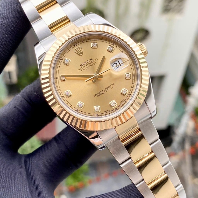 Rolex Date Just 116333 41mm mặt champagne cọc số kim cương - demi vàng 18k 1