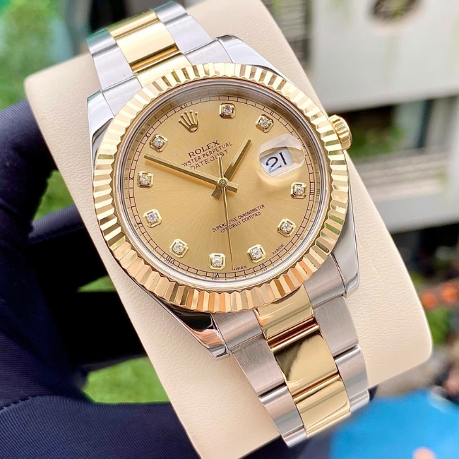 Rolex Date Just 116333 41mm mặt champagne cọc số kim cương - demi vàng 18k 2