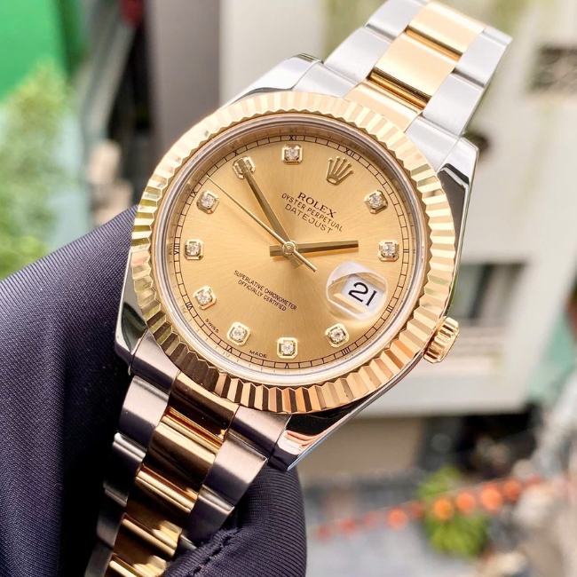 Rolex Date Just 116333 41mm mặt champagne cọc số kim cương - demi vàng 18k 4