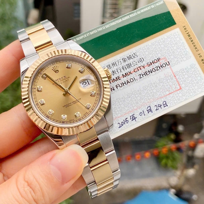 Rolex Date Just 116333 41mm mặt champagne cọc số kim cương - demi vàng 18k 5