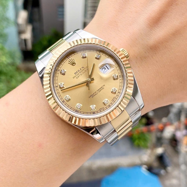 Rolex Date Just 116333 41mm mặt champagne cọc số kim cương - demi vàng 18k 6
