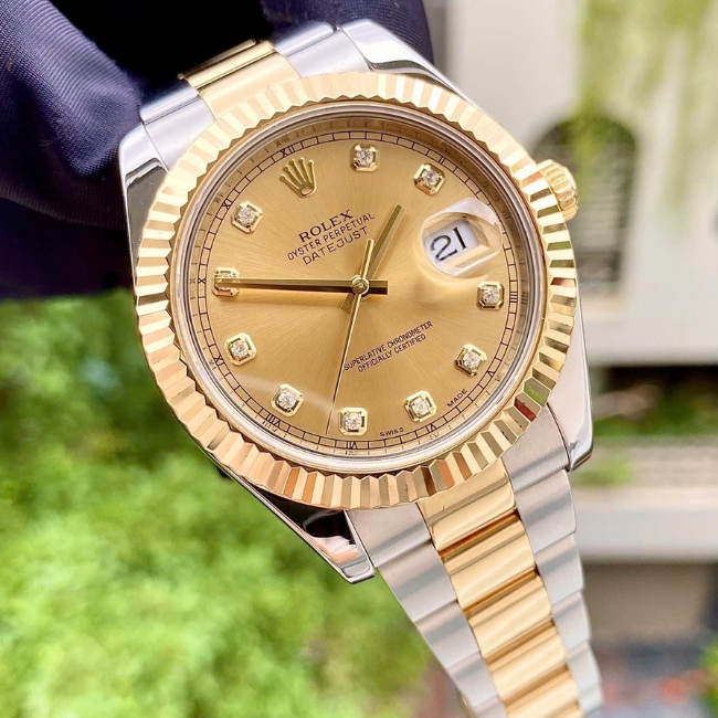 Rolex Date Just 116333 41mm mặt champagne cọc số kim cương - demi vàng 18k 9