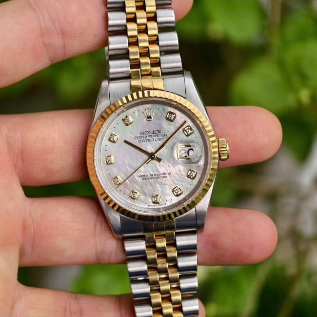 Rolex DateJust 16233 Jubilee mặt xà cừ - kim cương to - Demi vàng 18k 1