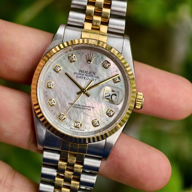 Rolex DateJust 16233 Jubilee mặt xà cừ - kim cương to - Demi vàng 18k 3