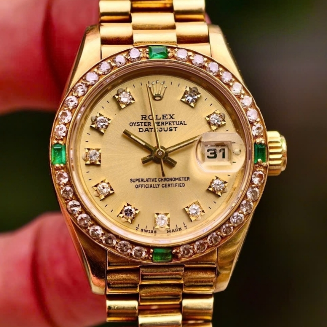 Rolex nữ Lady DateJust Vàng đúc 18k - cọc kim - Niềng kim - 26mm 2