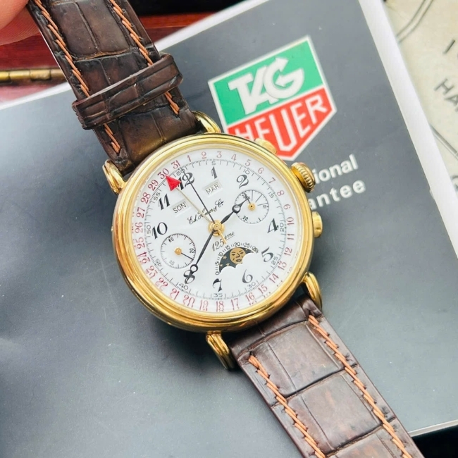 TAG HEUER trăng sao - bản kỷ niệm 125 năm - Vàng khối 18k - đáy cậy nắp - mặt trắng men 1