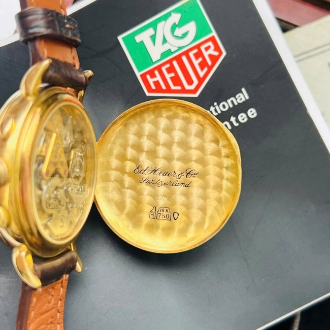 TAG HEUER trăng sao - bản kỷ niệm 125 năm - Vàng khối 18k - đáy cậy nắp - mặt trắng men 3