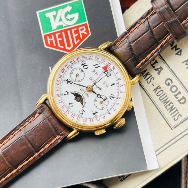 TAG HEUER trăng sao - bản kỷ niệm 125 năm - Vàng khối 18k - đáy cậy nắp - mặt trắng men 4
