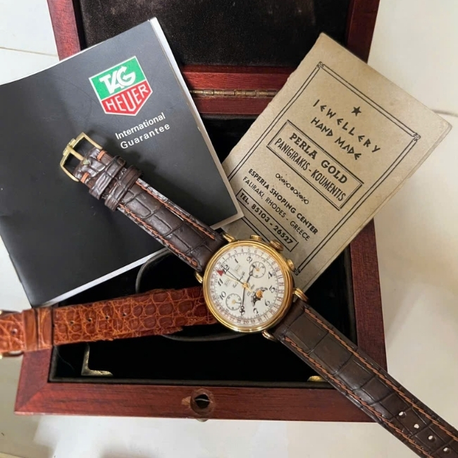 TAG HEUER trăng sao - bản kỷ niệm 125 năm - Vàng khối 18k - đáy cậy nắp - mặt trắng men 6