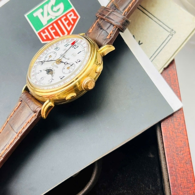 TAG HEUER trăng sao - bản kỷ niệm 125 năm - Vàng khối 18k - đáy cậy nắp - mặt trắng men 8