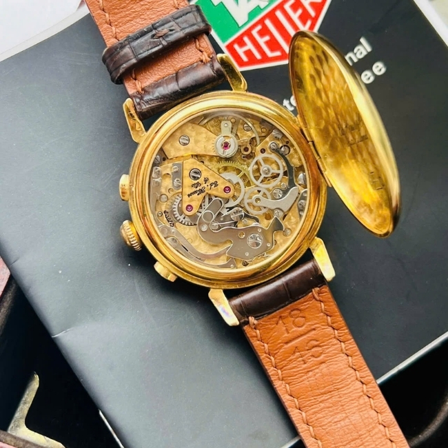 TAG HEUER trăng sao - bản kỷ niệm 125 năm - Vàng khối 18k - đáy cậy nắp - mặt trắng men 9