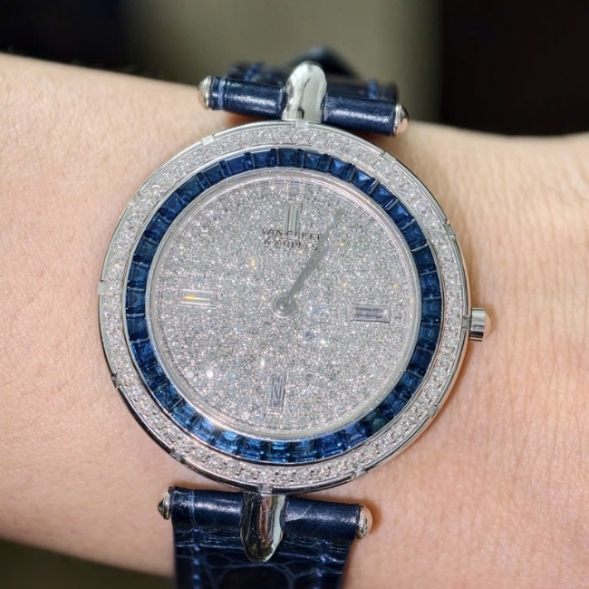 Van Cleef & Arpels HH3 Vàng trắng 18k - đính kim cương và đá sapphire xanh zin hãng 1
