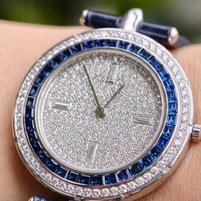 Van Cleef & Arpels HH3 Vàng trắng 18k - đính kim cương và đá sapphire xanh zin hãng 2