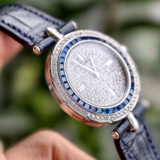 Van Cleef & Arpels HH3 Vàng trắng 18k - đính kim cương và đá sapphire xanh zin hãng 3