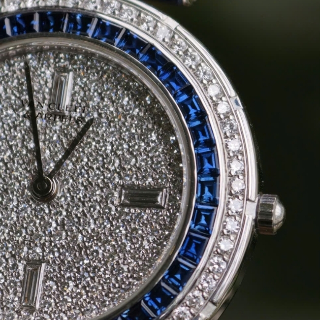 Van Cleef & Arpels HH3 Vàng trắng 18k - đính kim cương và đá sapphire xanh zin hãng 4