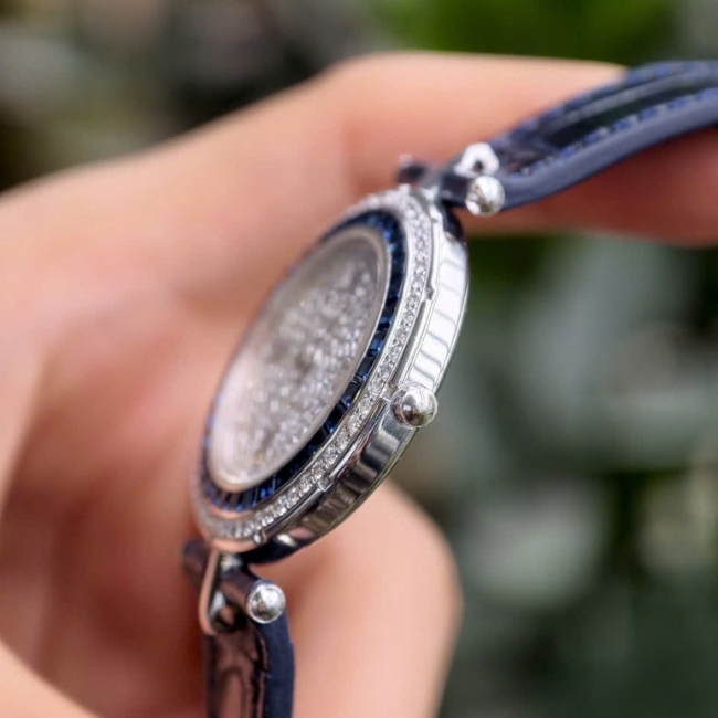 Van Cleef & Arpels HH3 Vàng trắng 18k - đính kim cương và đá sapphire xanh zin hãng 5