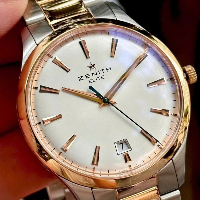 Zenith Captain Demi vàng 18k - mặt số trắng - kim cọc vàng 18k 40mm 1