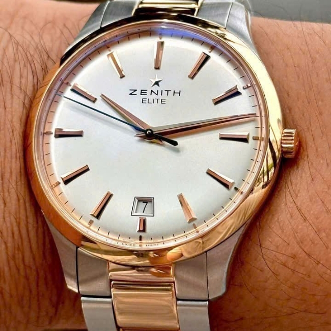 Zenith Captain Demi vàng 18k - mặt số trắng - kim cọc vàng 18k 40mm 4