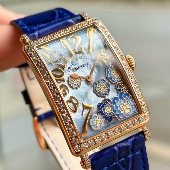Franck Muller Long Island 18k Diamond Limited Edition 66 chiếc - mặt hoa MOP xanh 2