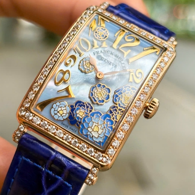 Franck Muller Long Island 18k Diamond Limited Edition 66 chiếc - mặt hoa MOP xanh 5