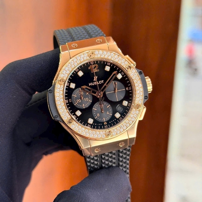 Hublot Big Bang Shiny 18k King Gold Diamonds Black 341.PX.1280.VR.1104 41mm 1