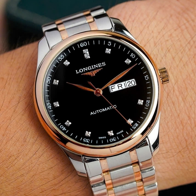 Longines Master 2 lịch 38.5mm - Demi hồng 18k - cọc số kim cương Automatic 1