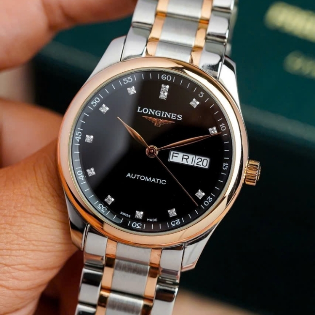 Longines Master 2 lịch 38.5mm - Demi hồng 18k - cọc số kim cương Automatic 2