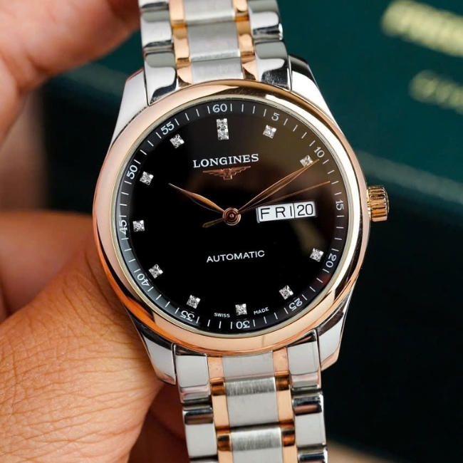 Longines Master 2 lịch 38.5mm - Demi hồng 18k - cọc số kim cương Automatic 3