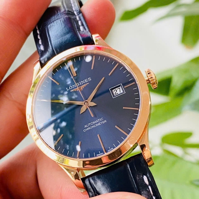 Longines Record 18K Rose Gold 38.5mm - mặt số xanh - Auto L8 1