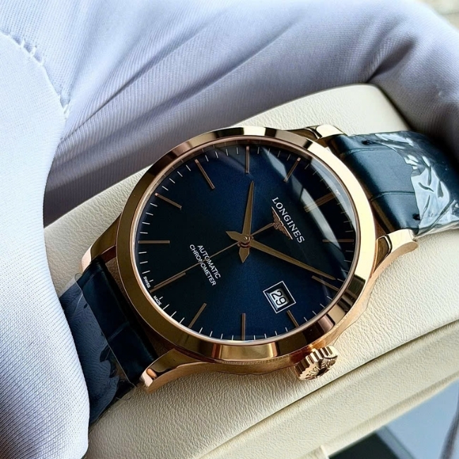 Longines Record Vàng đúc 18k 38.5mm - Xanh Blue - Auto L8 1