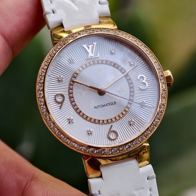 Louis Vuitton Tambour Monogram Automatic Q13310 Vàng hồng 18k - Đính Kim cương 2