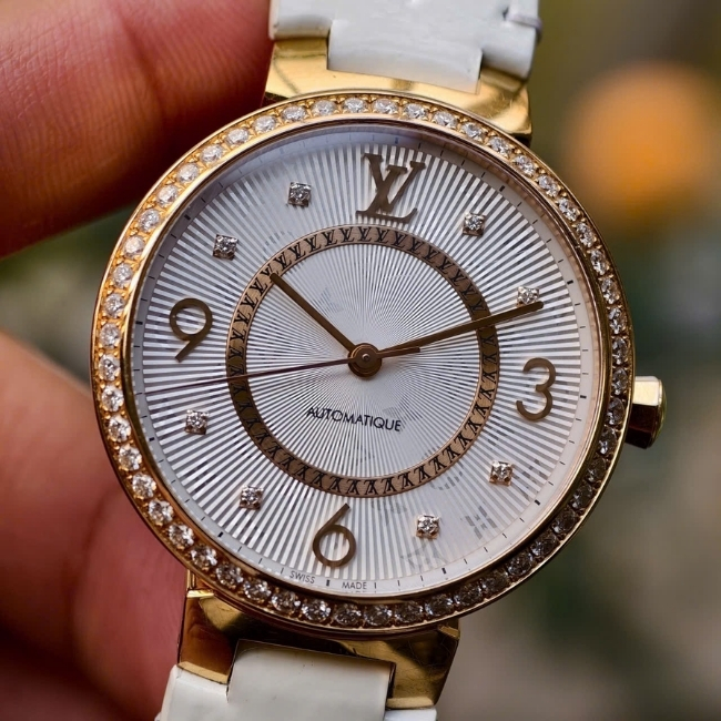 Louis Vuitton Tambour Monogram Automatic Q13310 Vàng hồng 18k - Đính Kim cương 3