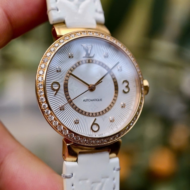 Louis Vuitton Tambour Monogram Automatic Q13310 Vàng hồng 18k - Đính Kim cương 4