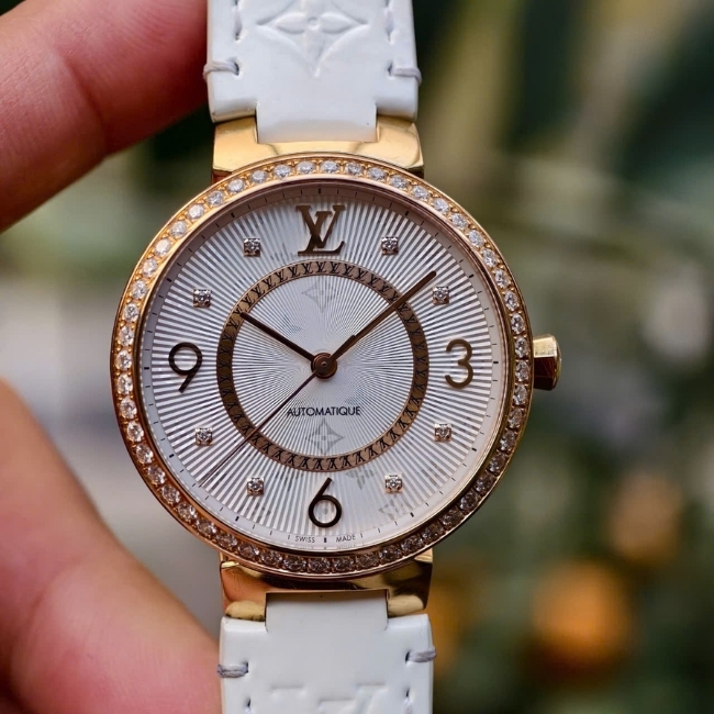 Louis Vuitton Tambour Monogram Automatic Q13310 Vàng hồng 18k - Đính Kim cương 9